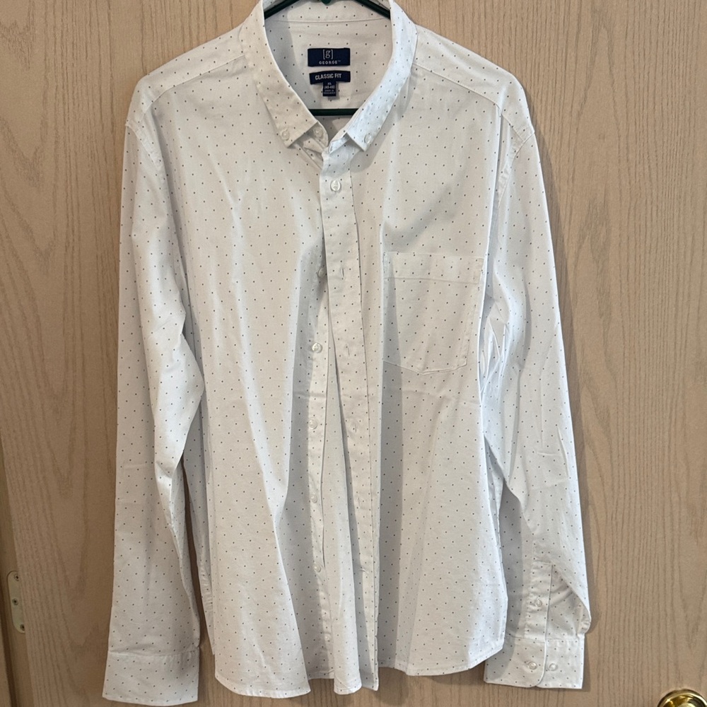 George Men's White Polka Dot Button Down Shirt
